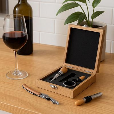 Imagen 2 del producto Kit de Vino 4 Piezas con Caja de Madera SecretDeGourmet