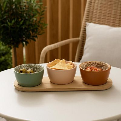 Imagen 2 del producto Set de Aperitivo con 3 Posillos y Tabla de Bamboo SecretDeGourmet