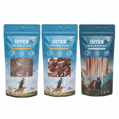 Pack Snack 1 Bully Sticks + 1 Protein cube + 1 Heart Chips