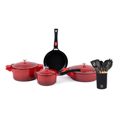 Batería Cocina Toulouse 7pzs + Set 12 Utensilios Negro