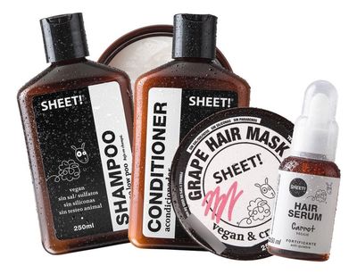 Pack Shampoo Acondicionador Low Poo Crema Uva Serum Sheet