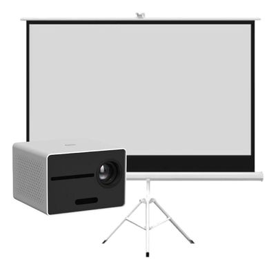 Proyector Portátil Halo 9000lm + Telón Manual 80"" LEVO