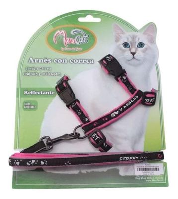 Imagen 1 del producto Arnés Y Correa Gato Acolchado Reflectante Fucsia Mascan