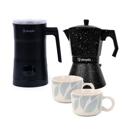 Pack Espumador + Cafetera 12 tazas + 2 Tazas Palermo