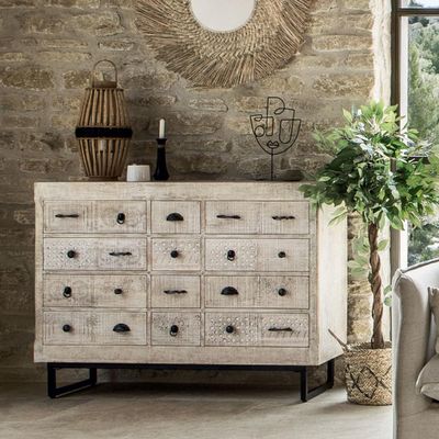 Imagen 2 del producto Cómoda 12 Cajones Madera tallada 127x40x94,5 cm Atmosphera