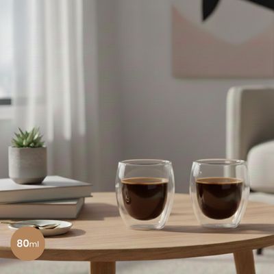 Imagen 2 del producto Set De 2 Tazas De Cafe Vidrio Doble Pared 80 cc