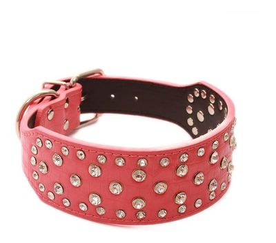 Collar Perro Con Diamantes Eco Cuero 2Xl Rosado Mascan