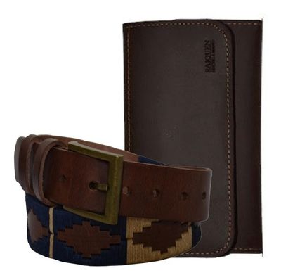 Imagen 1 del producto Kit Cinturón Cuero Bordado + Tabaquera de Cuero Raiquen