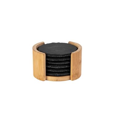 Set de 6 Posavasos de Piedra Soporte de Bambú 10 cm Secret De Gourmet
