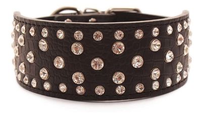 Collar Perro Con Diamantes Eco Cuero 2Xl Negro Mascan