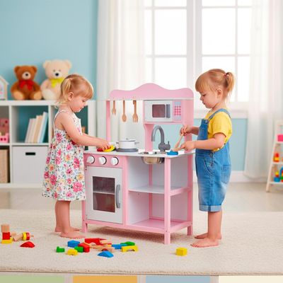 Imagen 2 del producto Cocina de Juguete Infantil Niños Madera Rosada con Acc Bandú