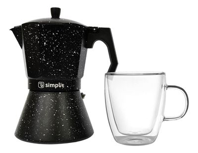 Pack Cafetera Italiana 4 Tazas + Taza Doble Pared 350 ml