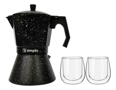 Pack Cafetera Italiana 4 Tazas + Set 2 Tazas Expreso 80 ml