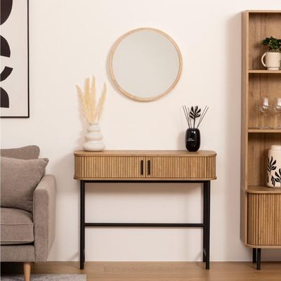 Imagen 2 del producto Espejo Redondo Olav 52 cm Marco de Madera Beige Atmosphera