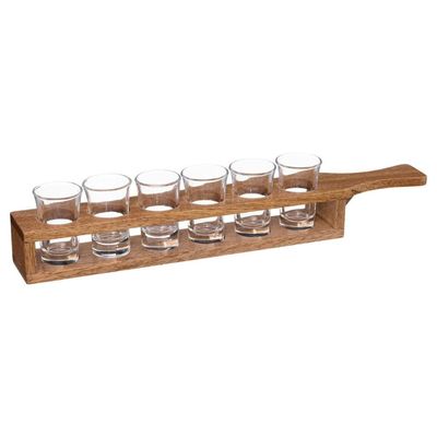 Set de 6 Vasos de Chupito con Soporte de Madera Secret de Gourmet