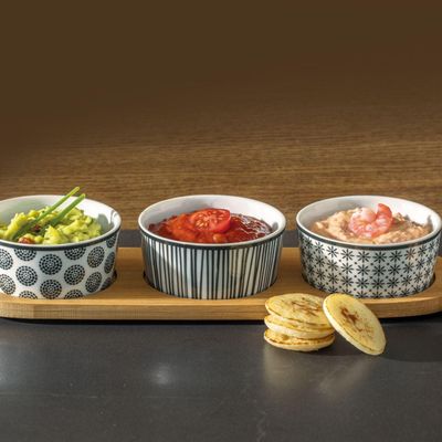 Imagen 2 del producto Set Aperitivo 4 Pza Cerámica Bandeja Bambú Secret de Gourmet