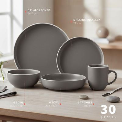 Imagen 2 del producto Juego de Loza 30 pcs Cerámica Bruselas 6 personas Simplit