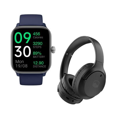 Pack Smartwatch Blue Rhythm + Audífonos Black WavePro