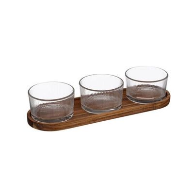 Set Aperitivo 4 Pza Vidrio y Base de Madera Secret de Gourmet