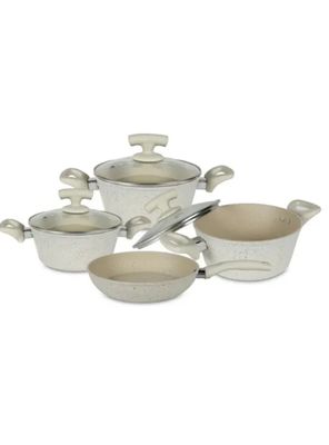 Set De Bateria De 7 Piezas San Remo New Antiadherente Marble Beige