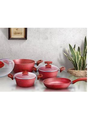 Set De Bateria De 7 Piezas San Remo New Antiadherente Marble Rojo