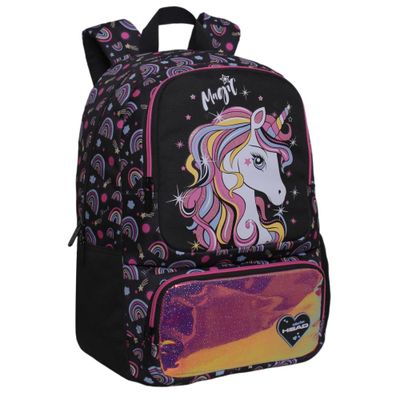 Mochila Infantil Mujer Dance Unicornio Arcoiris Negro Head