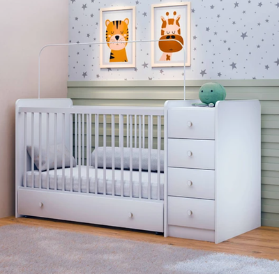 Imagen 2 del producto CUNA CON COMODA Y CAJONERA BLANCO BRILLO
