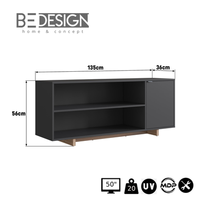 Imagen 2 del producto RACK CON 2 ESPACIOS + PUERTA PARA TV DE 50' NEGRO NOMAD EMOVELL