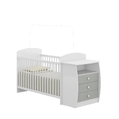 CUNA CON COMODA BLANCA /  GRIS CL PREMIUN