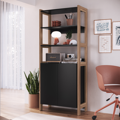 Imagen 2 del producto ESTANTE VERTICAL 2 PUERTAS NEGRO CASTAÑO MOVELI