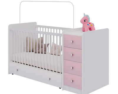 CUNA CON COMODA TOP BABY ROSADA