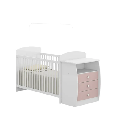 CUNA CON COMODA BLANCA /  ROSA PREMIUN