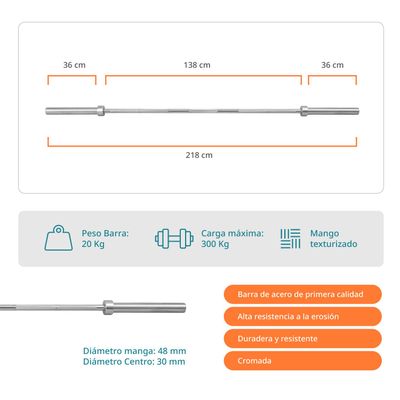 Imagen 2 del producto Barra Olimpica Bodytrainer 20 KG 2,2M