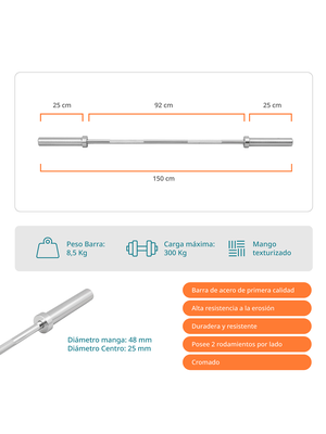 Imagen 2 del producto Barra Olimpica Bodytrainer 8,5 KG 1,5M