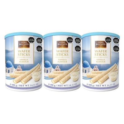 Pack 3 Latas Barquillos Wafer Sticks Crema Vainilla 400g