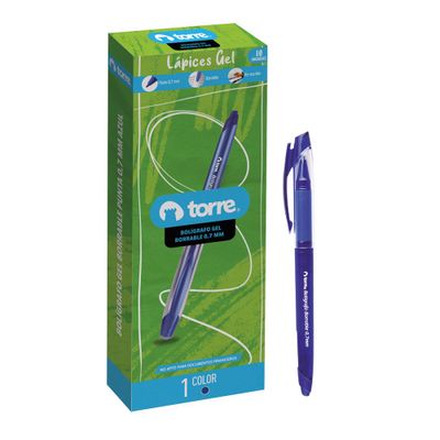 Torre Bolígrafo Gel Borrable Azul x10ud