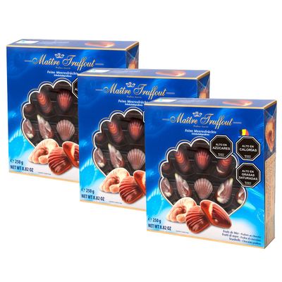 Pack 3 Chocolate Bombón Fruto del mar azul 250 gr.