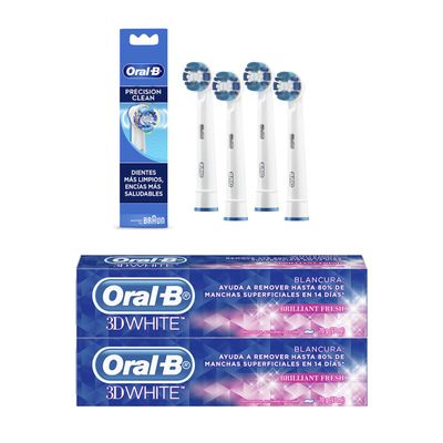 Pack 2 Pasta de dientes Oral-B 3Dwhite + 4 Repuestos P.clean