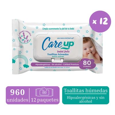 Pack 12x80un Toallas Húmedas Care Up Baby Con Tapa
