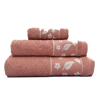 Andes Juego Toallas Jacquard Hojas 3Piezas Rosa 100% Algodón