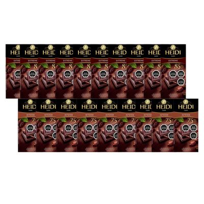 Pack 20 Tabletas Chocolate Heidi Dark Extreme e Intense 80g