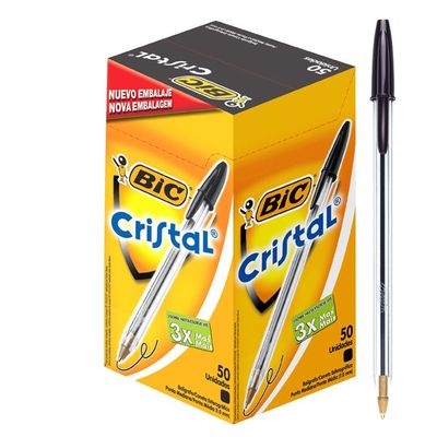 Lápiz Pasta Negro Bic Cristal Punta Media 50 unid