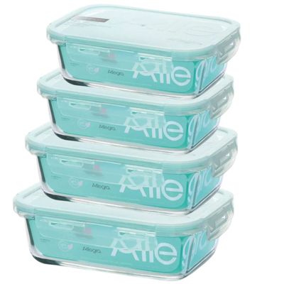 Set 4 Contenedores Hermeticos Rectangular De Vidrio Allegra