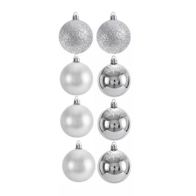 8 Esferas Bambalinas Plateado 7cm Adorno Navideño Decoración