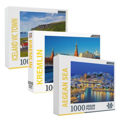 3 Rompecabezas 1000 Piezas 70x50cm Mar Egeo Kremlin Islandia