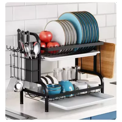 Imagen 2 del producto Escurridor Platos Doble Nivel Cocina Organizador Negro