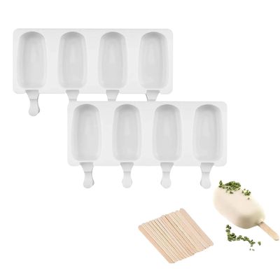 Set 2 Moldes Silicona Helado Paletas 4 Cavidades Reposteria
