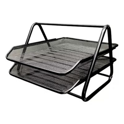 Organizador Escritorio Doble Bandeja Metálica Negro Oficina