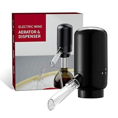 Aireador Dispensador Eléctrico Vino Negro con Boqilla