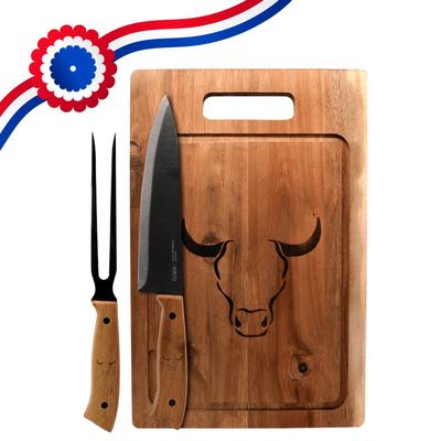 Set Tabla Cuchillo Tenedor Prm Wayu Cocina Especial Asados Bbq